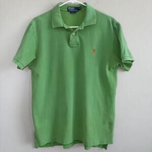 Polo Ralph Lauren Men’s Polo Shirt Custom Fit Size L Green Orange Pony Logo READ